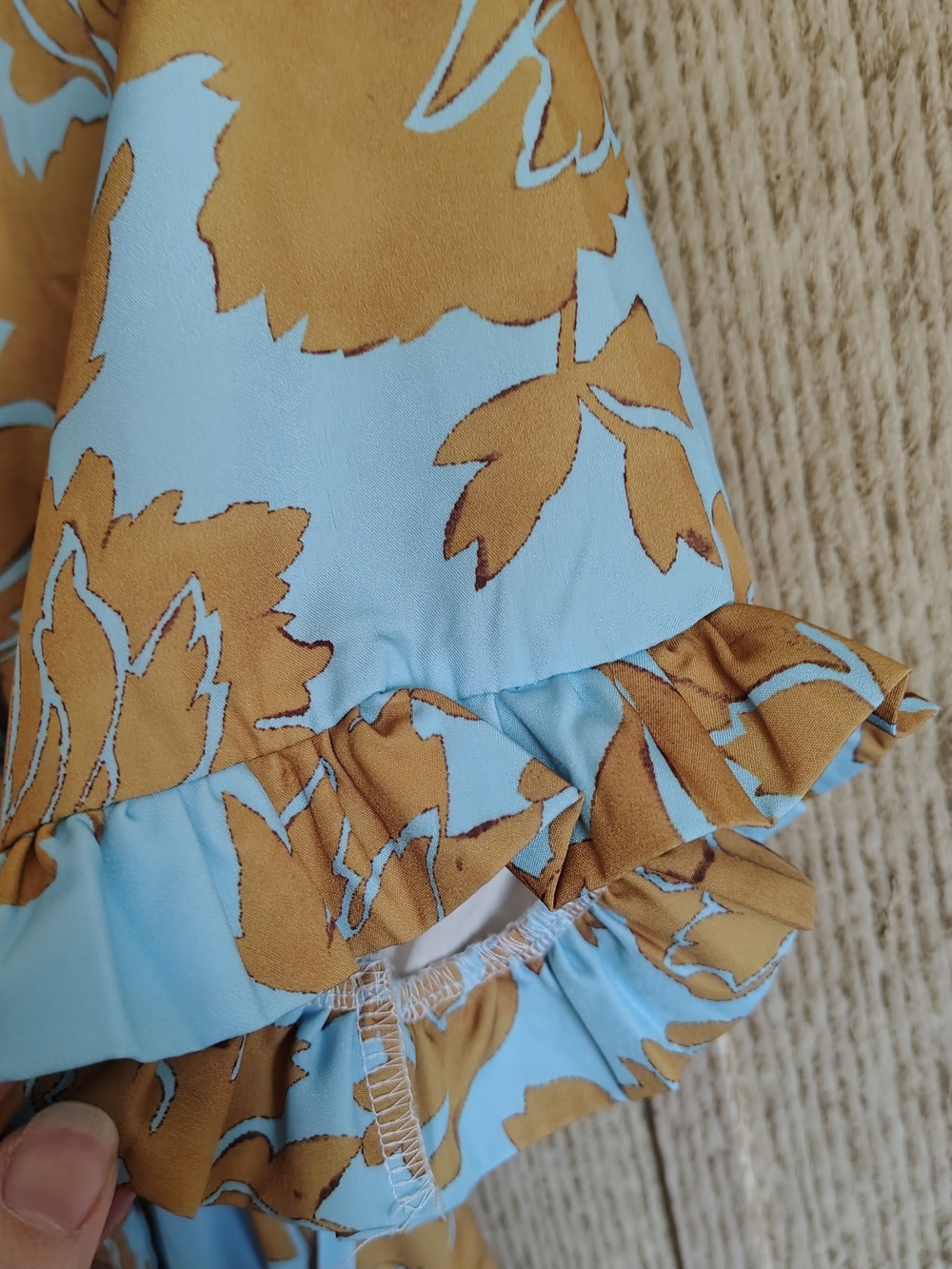 Unbranded Light Blue and Golden Brown Floral Ruffle Maxi Dress, Sz 2XL - Picture 3 of 7